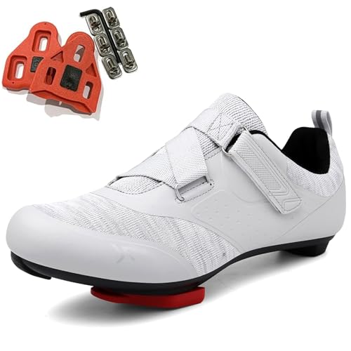 SDEQA Fahrradschuhe Herren Radsportschuhe Rennradschuh Atmungsaktive Kompatibe Peloton Schuhen Look SPD SPD-SL Delta Lock Pedal Reitschuhe,Weiß,41 EU von SDEQA