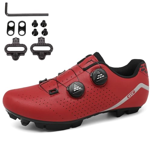 SDEQA Fahrradschuhe MTB Herren, Mountainbike Schuhe Radschuhe Kompatible mit SPD 2 Schrauben mit Delta Lock Pedal, Radschuhe Spin MTB Schuhe,Rot,41 EU von SDEQA