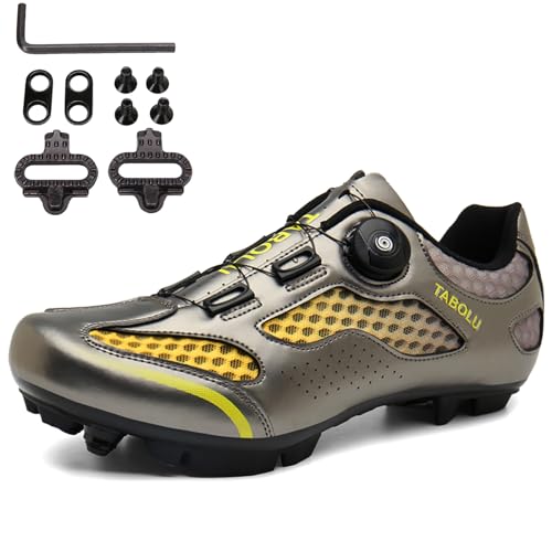 SDEQA Fahrradschuhe MTB Herren Damen, Radschuhe Mountainbike Schuhe Sneaker Kompatibel Mit SPD 2 Schrauben Mit Cleats Outdoor-Fahrrad Indoor Schuhe mit Schnalle,Grau,36 EU von SDEQA