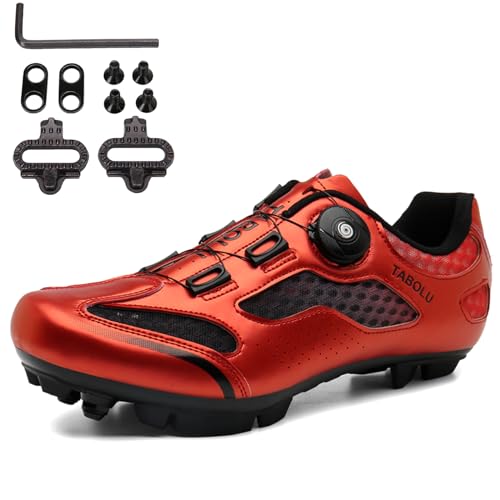 SDEQA Fahrradschuhe MTB Herren Damen, Radschuhe Mountainbike Schuhe Sneaker Kompatibel Mit SPD 2 Schrauben Mit Cleats Outdoor-Fahrrad Indoor Schuhe mit Schnalle,Rot,36 EU von SDEQA