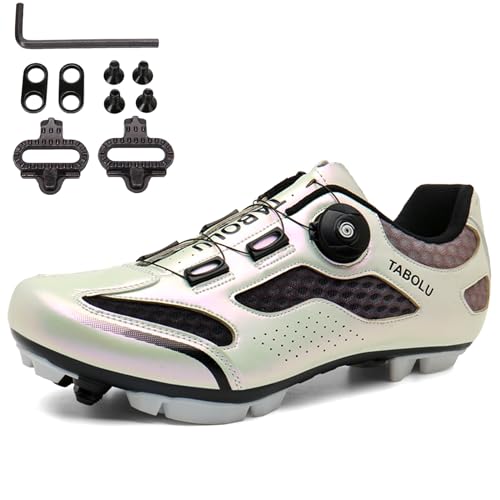 SDEQA Fahrradschuhe MTB Herren Damen, Radschuhe Mountainbike Schuhe Sneaker Kompatibel Mit SPD 2 Schrauben Mit Cleats Outdoor-Fahrrad Indoor Schuhe mit Schnalle,Weiß,36 EU von SDEQA