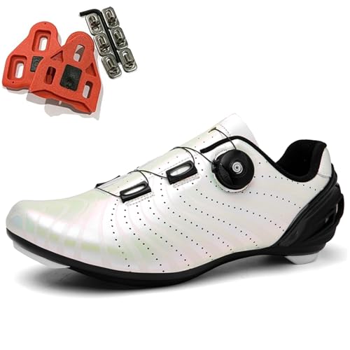 SDEQA Fahrradschuhe Rennradschuhe für Herren Atmungsaktive Kompatibel mit Peloton Look SPD SPD-SL Delta Lock Pedal Reitschuhe Leuchtend Radsportschuhe,Weiß,43 EU von SDEQA