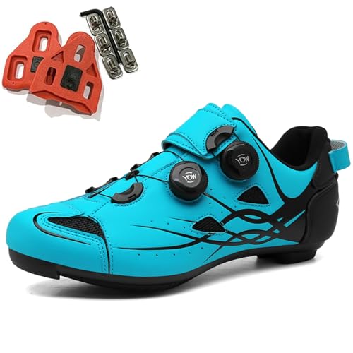 SDEQA Fahrradschuhe für Herren Damen, Radsportschuhe Kompatibel mit Peloton Look SPD SPD-SL Delta Lock Pedal Rennradschuhe Rennrad Schuhe Draussen,Cyan,46 EU von SDEQA