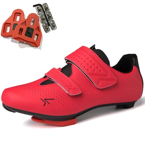 SDEQA Herren Fahrradschuhe Road Bikes Schuhe Kompatibel mit Peloton Look SPD SPD-SL Delta Lock Pedal Unisex Rennradschuhe Spinning Schuhen Draussen,Rot,44 EU von SDEQA