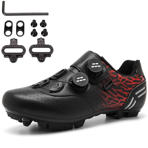 SDEQA Herren Mountainbike Schuhe MTB Fahrradschuhe Damen Komfort Kompatibel mit Shimano SPD 2-Bolts Pedals Mode Entsperren Schuhe,Schwarz,46 EU von SDEQA