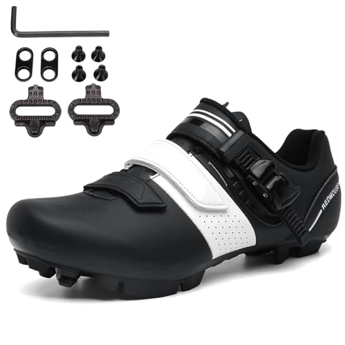 SDEQA Herren Rennrad Mountain Schuhe Damen kompatibel mit SPD 2 Schrauben mit Cleats Fahrrad Schuhe Outdoor Unisex Mountainbike Schuhe Entsperren Schuhe,Schwarz,43 EU von SDEQA