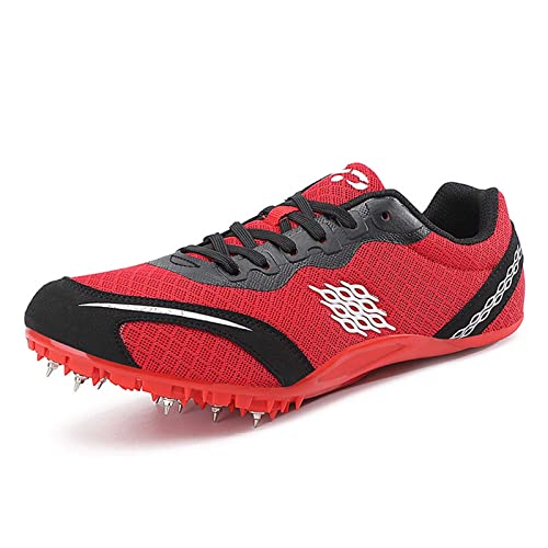 SDEQA Leichtathletik-Spike-Schuhe Herren Laufschuhe Für Sprints, 8 abnehmbaren Nägel Leichtathletikschuhe mit Spikes & Sprint Herren Kinder Damen Jugendsportschuhe,Rot,37 EU von SDEQA