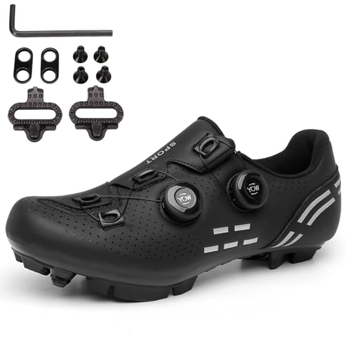 SDEQA MTB Fahrradschuhe Herren, Mountainbike Radsportschuhe Outdoor-Radschuhe Atmungsaktive kompatibel mit SPD 2 Schrauben mit Cleats Entsperren Schuhe,Schwarz,41 EU von SDEQA