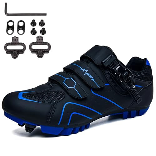 SDEQA MTB Schuhe, Moutntain Fahrradschuhe Herren Damen kompatibel mit SPD 2 Schrauben mit Cleats Radschuhe Mountainbike Schuhe Draussen Radsportschuhe,Black Blue,36 EU von SDEQA