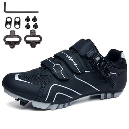 SDEQA MTB Schuhe, Moutntain Fahrradschuhe Herren Damen kompatibel mit SPD 2 Schrauben mit Cleats Radschuhe Mountainbike Schuhe Draussen Radsportschuhe,Black Gray,41 EU von SDEQA