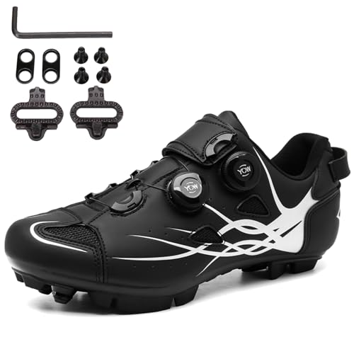 SDEQA MTB Schuhe Herren Damen Fahrradschuhe kompatibel mit SPD 2 Schrauben mit Cleats, Atmungsaktive Mountainbike Schuhe Radsportschuhe Draussen Unisex,Schwarz,42 EU von SDEQA