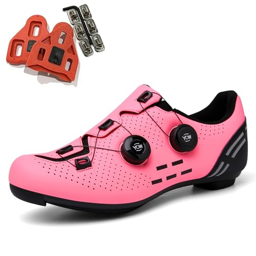 SDEQA Radschuhe Damen Fahrradschuhe Kompatibel mit Peloton Look SPD SPD-SL Delta Lock Pedal Reitschuhe Spinning Schuhen,Rosa,39 EU von SDEQA