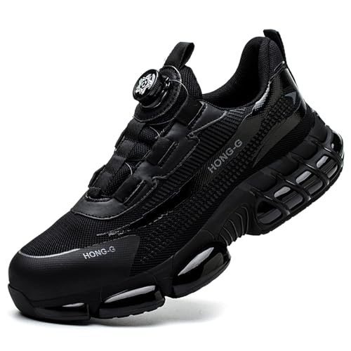 SDEQA Sicherheitsschuhe Herren Damen mit Stahlkappe Leicht Arbeitsschuhe Sportlich Schutzschuhe mit Drehknopf Sicherheit Sneaker Shoes Turnschuhe für Kinder Jungen,Schwarz,38 EU von SDEQA