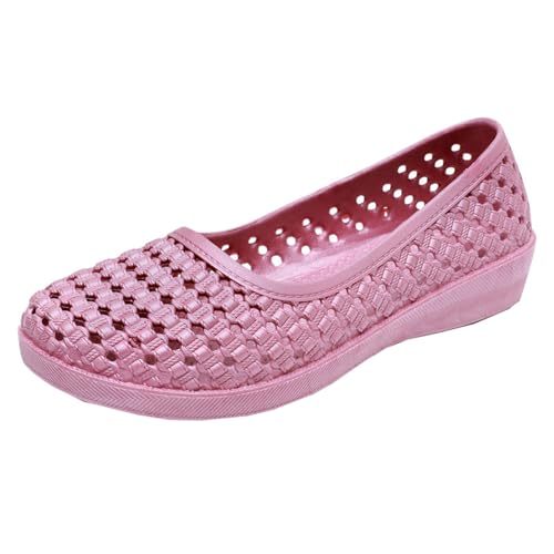 SDGHH-8MMDM Damen Bequeme Flache Römersandalen Mesh Atmungsaktiv Hohl Elegant Retro Geschlossene Sandalen Low Top Slip on Sandalen Lässige Sommerschuhe,Rosa,37 von SDGHH-8MMDM