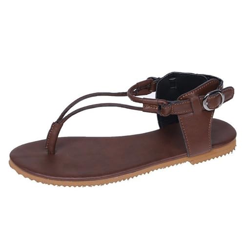 SDGHH-8MMDM Damen-Schnürsandalen Römische Sandalen Kreuzriemen Schnalle Dünner Riemen Strandsandalen Retro Lässig Bequem Knöchelriemen Flip-Toe Sommerschuhe,Braun,35 von SDGHH-8MMDM