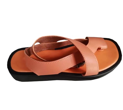 SDGHH-8MMDM Flip Flops Damen Orthopädische Leder Stoff Leicht Zehentrenner Frauen Bequeme Plantarfasziitis Weich Badelatschen Sommer Strand Rutschfest Feste Gummi Sohle,Orange,37 von SDGHH-8MMDM