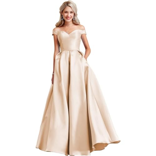 SDPANLLD Bridesmaid Dresses for Women Off Shoulder Satin lace-up formal Gowns and Evening Dresses for Women 2024 (DE/NL/SE/PL, Numerisch, 34, Regular, Regular, Champagner) von SDPANLLD