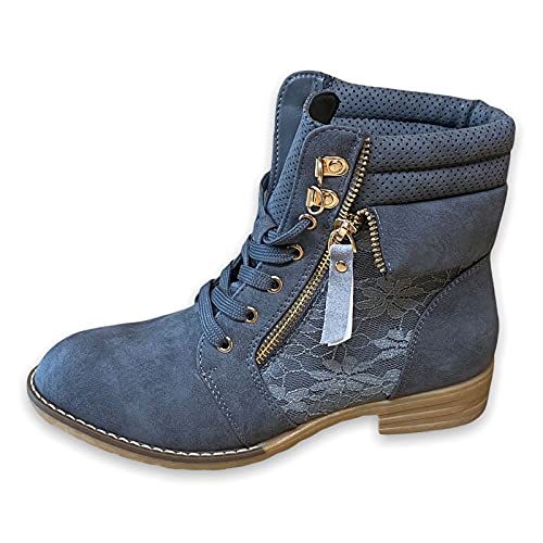 SDS Damen Stiefeletten Schnürer Boots - Stiefel mit Reißverschluss - Schnürstiefeletten Women Herbst Frühling Spitzen-Optik - W160 Grau Größe 40 von SDS