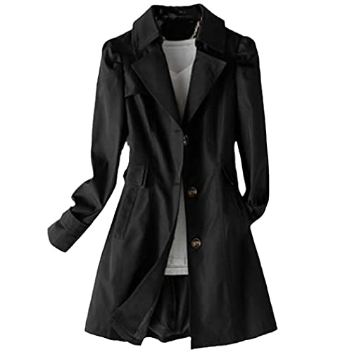 Trenchcoat OL Damen Trenchcoat Elegant Slim Lang Frauen Windbreaker Casual Trenchcoat, Schwarz , 38 von SDSVFG