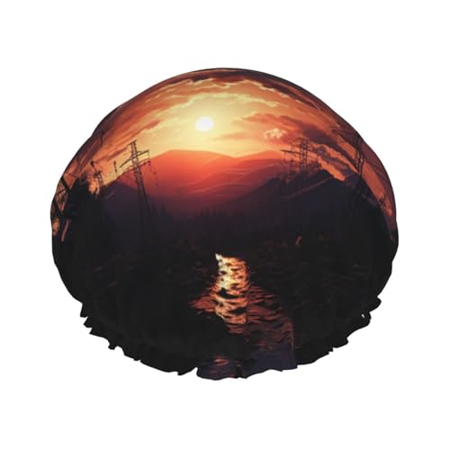 Dusk Scenery Duschhaube für Damen, doppellagig, dicke Haarkappen, wiederverwendbar, wasserdicht, Badekappen mit elastischem Band, Haarmütze, waschbar, Duschhut für Männer und Frauen, Spa-Salon Dusk Scenery Duschhaube für Damen, doppellagig, dicke Haarkappen, wiederverwendbar, wasserdicht, Badekappen mit elastischem Band, Haarmütze, waschbar, Duschhut für Männer und Frauen, Spa-Salon von SDTYKHJ