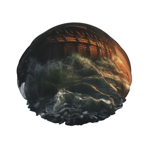 Gruseliges Schiff auf See Duschhaube für Frauen, doppellagig, dicke Haarkappen, wiederverwendbar, wasserdicht, Badekappen mit elastischem Band, Haarmütze, waschbar, Duschhut für Männer und Frauen Gruseliges Schiff auf See Duschhaube für Frauen, doppellagig, dicke Haarkappen, wiederverwendbar, wasserdicht, Badekappen mit elastischem Band, Haarmütze, waschbar, Duschhut für Männer und Frauen von SDTYKHJ