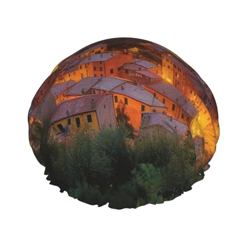 Italienische Sonnenuntergangs-Duschhaube für Damen, doppellagig, dicke Haarkappen, wiederverwendbar, wasserdicht, Badekappen mit elastischem Band, Haarmütze, waschbar, Duschhut für Männer und Frauen Italienische Sonnenuntergangs-Duschhaube für Damen, doppellagig, dicke Haarkappen, wiederverwendbar, wasserdicht, Badekappen mit elastischem Band, Haarmütze, waschbar, Duschhut für Männer und Frauen von SDTYKHJ