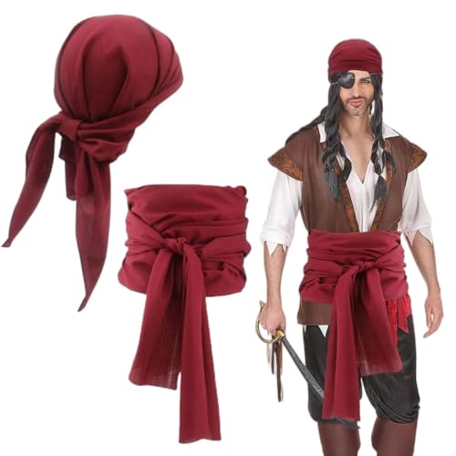SDXCJY Piraten-Zubehör - Piraten-Stirnbänder, Gürtel für Herren und Damen, Piraten-Bandanas, Große Schärpen für Piratenkapitäne im Mittelalterstil, Ideal für Karneval für Erwachsene und Kinder (Rot) SDXCJY Piraten-Zubehör - Piraten-Stirnbänder, Gürtel für Herren und Damen, Piraten-Bandanas, Große Schärpen für Piratenkapitäne im Mittelalterstil, Ideal für Karneval für Erwachsene und Kinder (Rot) von SDXCJY