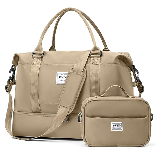 Reisetasche Damen Handgepäck Tasche Sporttasche mit Kulturbeutel Weekender Bag Schwimmtasche Wasserdicht Travel Duffle Bag Fitnesstasche Trainingstasche Krankenhaustasche mit Schuhfach,C12-Khaki von SEAFEW