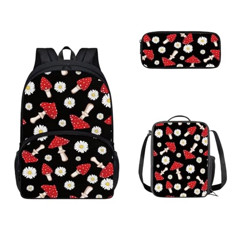 SEANATIVE 43,2 cm Schulrucksack mit Lunchbox und Federmäppchen Set für Kinder Mittelschule Viele Taschen, Gänseblümchen-Pilz von SEANATIVE