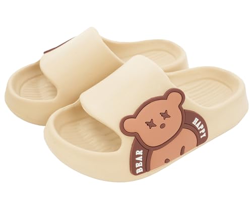 SEAUR Badelatschen Kinder Hausschuhe Sildes Slippers Bequeme Hausschuhe mit Weichen Sohlen Duschschuhe Cartoon für Badezimmer khaki M von SEAUR