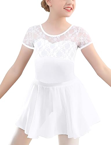 SEAUR Ballett Kleider Kinder Balletttrikot Tanztrikot Tanzbekleidung Dancewear Wickelrock Ballettkleid Tanzbody Ballettanzug Tanzkleidung Balettkleider Weiß von SEAUR