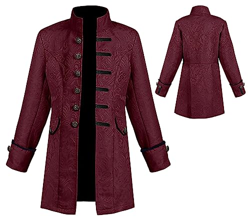 SEAUR Gothic Steampunk Jacke Jungen Rot Piraten Mantel Cosplay Kinder Kostüm Mittelalter Halloween Karneval Fasching 155 von SEAUR