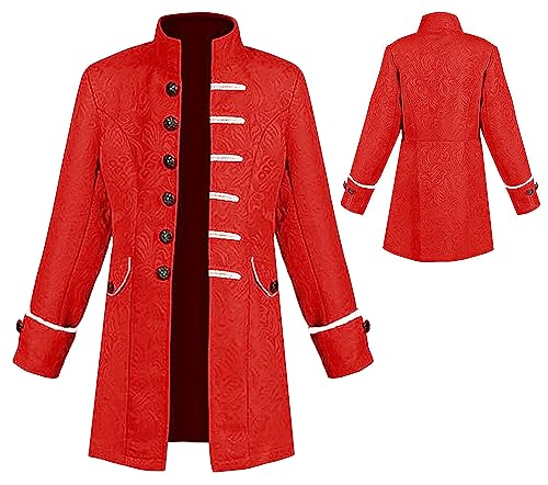 SEAUR Gothic Steampunk Jacke Jungen Rot Piraten Mantel Cosplay Kinder Kostüm Mittelalter Halloween Karneval Fasching 155 von SEAUR