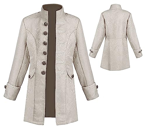 SEAUR Kinder Jungen Mittelalter Gothic Mantel Weiß Steampunk Jacke Cosplay Karneval Fasching Halloween Kostüm für Kinder 125 von SEAUR