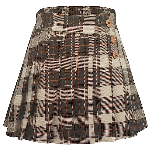 SEAUR Kinder Mädchen Schuluniform Schulrock Beiläufig Knielänge Freizeitrock Dehnbar Dauerhaft Warm Casual High Waist Kariert Plissiert Plaid Schulmädchen Winter Kariertrock von SEAUR