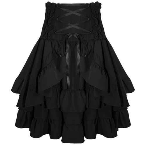 SEAUR Mittelalter Midi Rock Damen - Gothic Renaissance Viktorianisch Steampunk Hohe Taille A-Linie Dreilagiger Rüschen Rock Mit Schnürung - Karneval Festlich Cosplay Kostüm Vintage - M SEAUR Mittelalter Midi Rock Damen - Gothic Renaissance Viktorianisch Steampunk Hohe Taille A-Linie Dreilagiger Rüschen Rock Mit Schnürung - Karneval Festlich Cosplay Kostüm Vintage - M von SEAUR