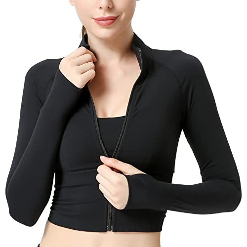 SEAUR Sportjacke Damen Frauen Ladies Fitness Kurz Zip Langarm Jacke Laufjacke Yoga Leichte Atmungsaktiv Sweatjacke Trainingsanzug Kleidung Anzug von SEAUR