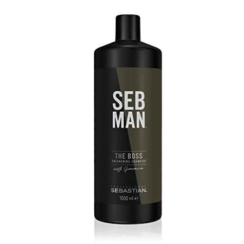 SEB MAN THE BOSS – verdichtendes Volumenshampoo für mehr Fülle – kräftigendes Shampoo mit Guarana-Extrakt und anregendem Duft von Bergamotte und rosa Pfeffer – 1 L von SEBASTIAN