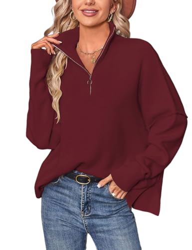 SEBOWEL Damen Strickpullover Winterpullover Rollkragen Pullover Herbst Winter Langarm Oberteile Tops Weinrot L von SEBOWEL