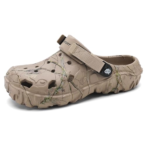 SECHRITE Clogs Pantoletten für Herren Damen Gartenschuhe Gartenclogs Männer Mode Sport Leicht Garten Clogs Sommer Strand Hausschuhe rutschfest Eva Wasserdicht für Arbeit Gesundheit Pool Khaki 36 EU von SECHRITE