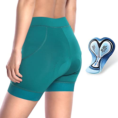 SECXEO Damen Radunterhose Gepolstert 5D Gel, Bequem Atmungsaktiv Fahrradunterhose Frauen Stoßfest Unterhose Mit Sitzpolster, Radlerhose Fahrradunterwäsche, Grün XL von SECXEO