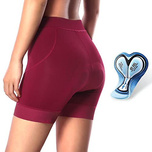 SECXEO Damen Radunterhose Gepolstert 5D Gel, Bequem Atmungsaktiv Fahrradunterhose Frauen Stoßfest Unterhose Mit Sitzpolster, Radlerhose Fahrradunterwäsche, Rot XL von SECXEO