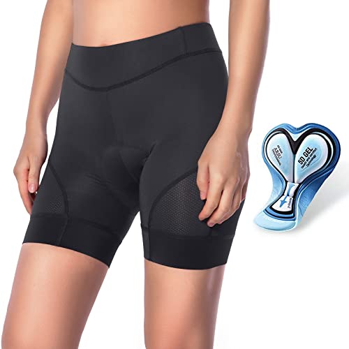 SECXEO Damen Radunterhose Gepolstert 5D Gel, Bequem Atmungsaktiv Fahrradunterhose Frauen Stoßfest Unterhose Mit Sitzpolster, Radlerhose Fahrradunterwäsche, Schwarz XL von SECXEO