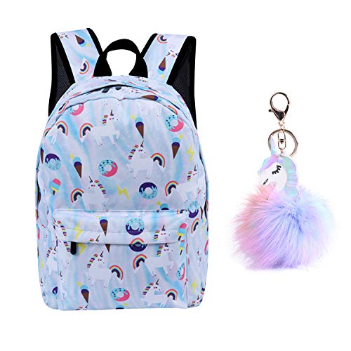 Einhorn Rucksack Kinderrucksack Mädchen Reisen Einhorn Freizeit Rucksack Wasserdicht Schüler Süßes Muster Schule Bücher Tasche Einhörner Sachen(Blau,schlüsselanhänger) von SEDEX