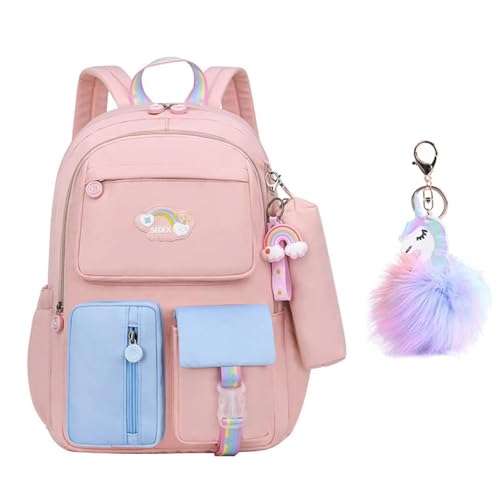 Schulrucksack Rucksack Schule Teenager Mädchen Kinderrucksack Mädchen Reisen Freizeitrucksack Wasserdicht Süßes Muster Campus Backpack Bücher Tasche Rucksäcke Daypacks Bag mit Federmäppchen(Blau) von SEDEX