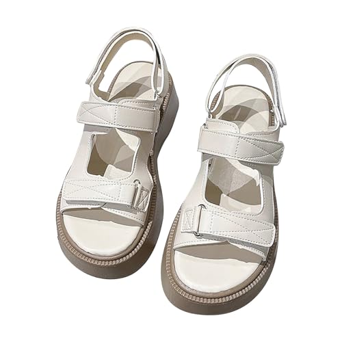 SEEGOU Damen-Retro-Strandsandalen mit dickem Sohlenkeil und römischen Sandalen Schuhe Damen Weite H Blau (White, 35) von SEEGOU