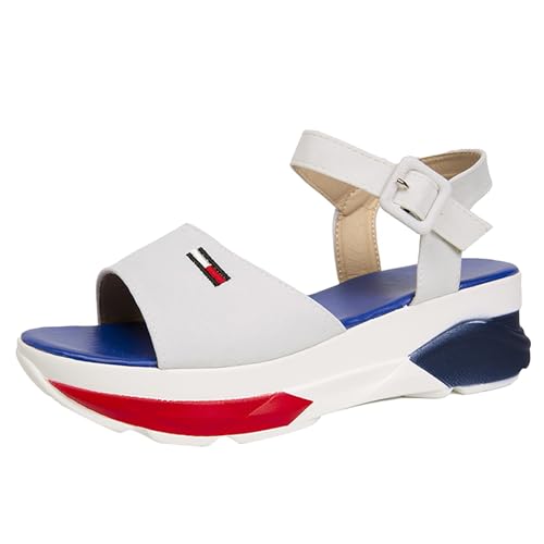 SEEGOU Damen-Sandalen für Frühling/Sommer, lässig, Schnalle, mittlerer Absatz, offener Zehenbereich, dicke Sohle e Schuhe Damen (White, 36) von SEEGOU