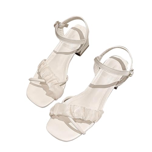 SEEGOU Damen Sommer Mary Jane High Heel Sandalen mit dickem Absatz Damen Schuhe Mit Cord (White, 36) von SEEGOU