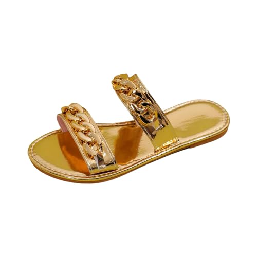 SEEGOU Damen-Strandsandalen, hohle lässige Hausschuhe, flache Schuhe, Retro-Sandalen Schuhe Damen Boots Mit Absatz (Gold, 36) von SEEGOU