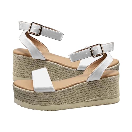 SEEGOU Frauen Casual Seite Hohl Gürtel Schnalle Slope Bottom Römische Schuhe Sommer Sandalen Orthopädische Schuhe Damen (White, 37) von SEEGOU